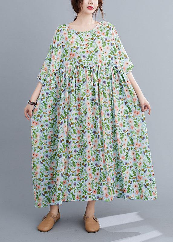 Bohemian Light Green O-Neck Patchwork Print Summer Dress Half Sleeve