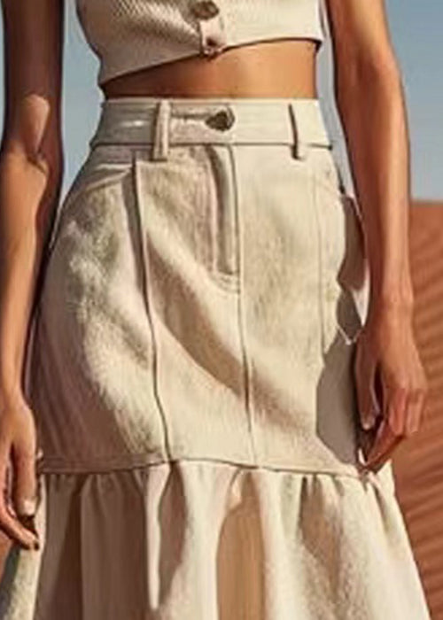 Bohemian Linen Button High Waist Linen Skirts Summer