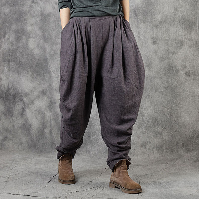 Bohemian Mulberry Pockets Casual Fall Linen Pants