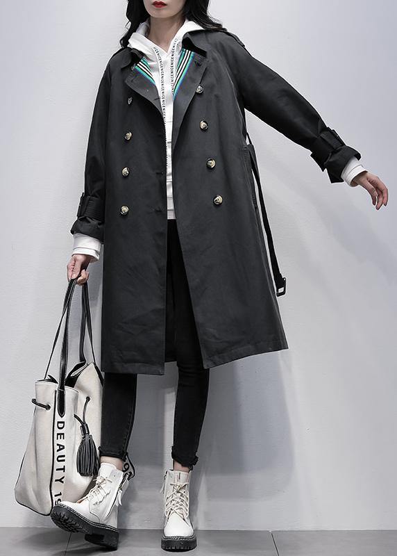 Bohemian Notched tie waist Fine trench coat black Knee coats