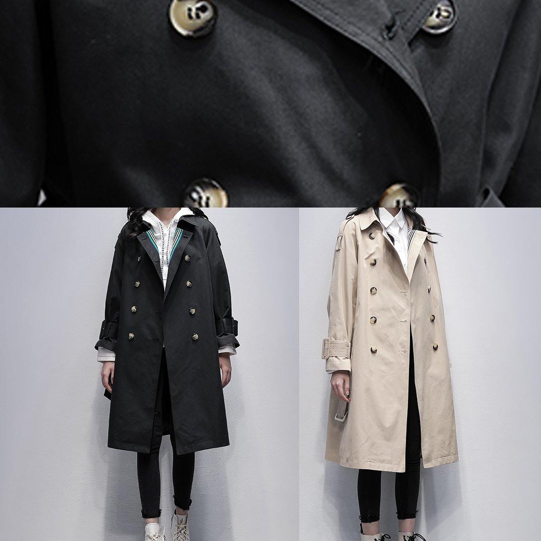 Bohemian Notched tie waist Fine trench coat black Knee coats