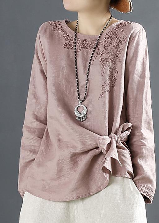 Bohemian O Neck Blouse Fashion Ideas Pink Embroidery Tops