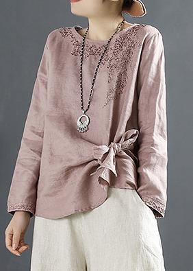 Bohemian O Neck Blouse Fashion Ideas Pink Embroidery Tops