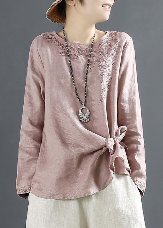 Bohemian O Neck Blouse Fashion Ideas Pink Embroidery Tops