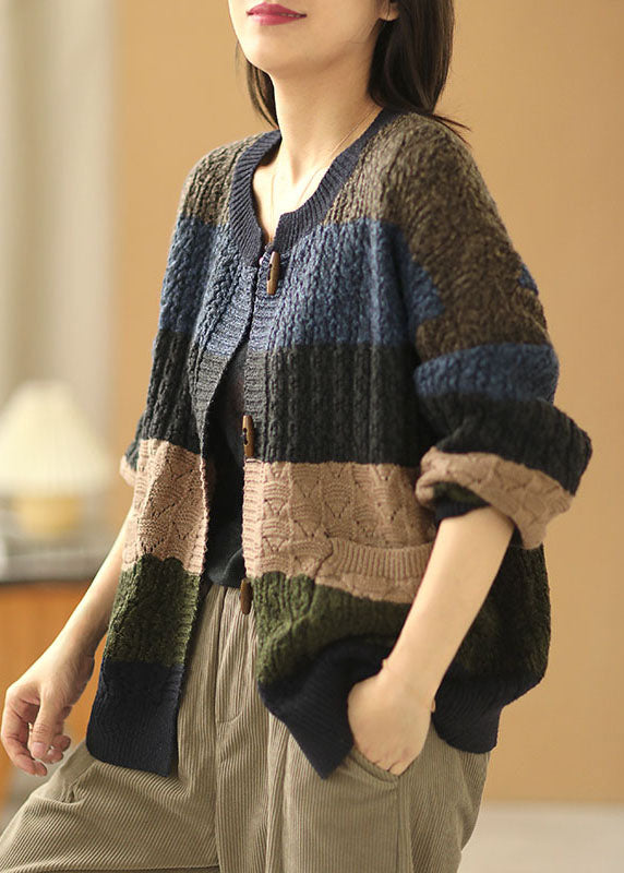 Bohemian O-Neck Pockets Button Fall Knit Knit Coat