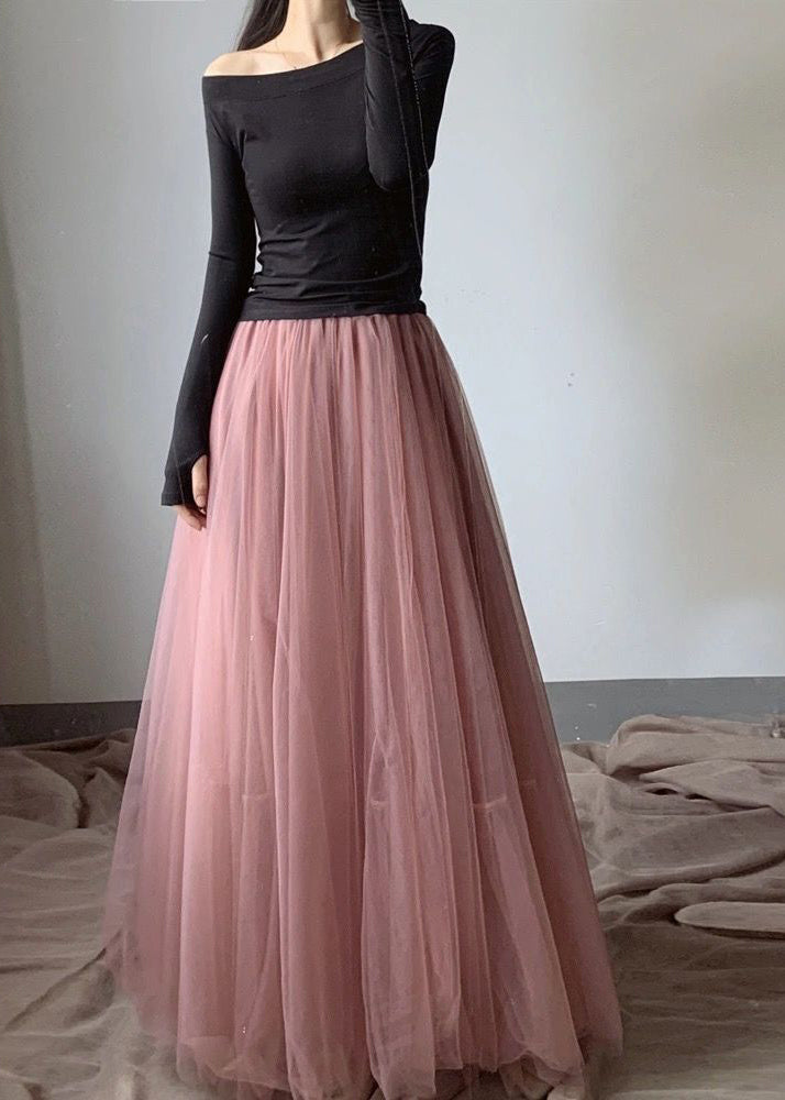 Bohemian Pink Exra Large Hem Lengthen Tulle Beach Skirts Fall