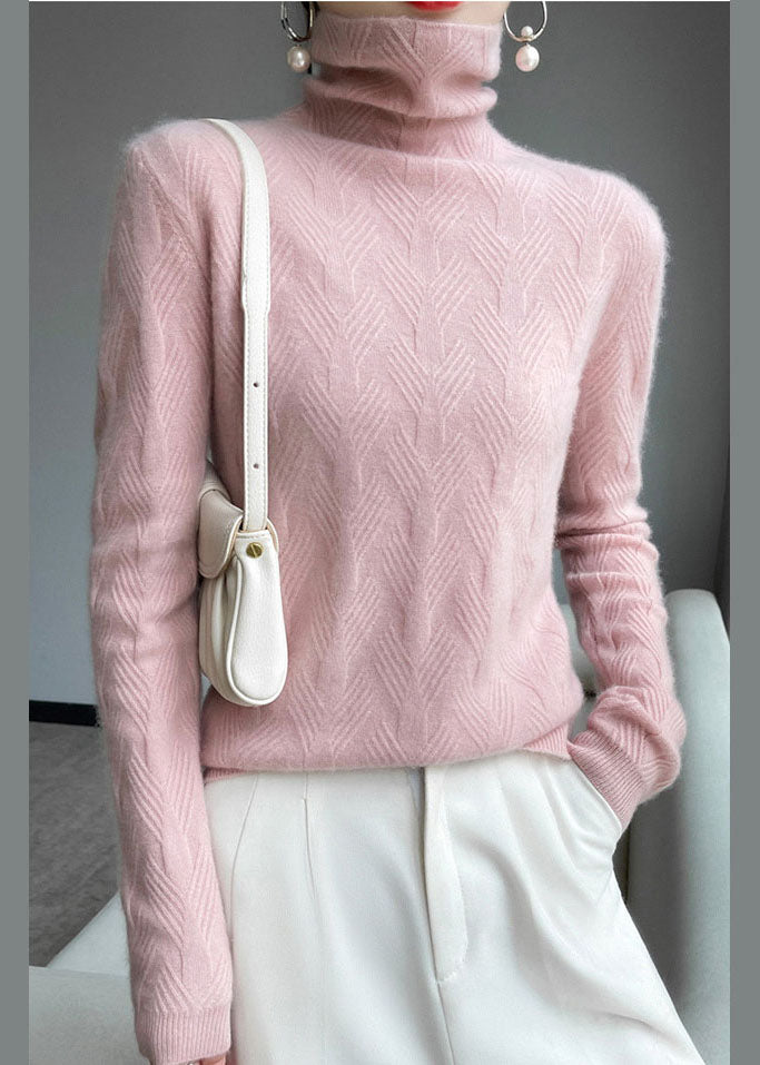 Bohemian Pink Turtle Neck Thick Wool Knit Top Winter