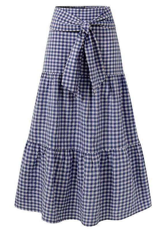 Bohemian Plaid Patchwork Elastic Waist Skirts