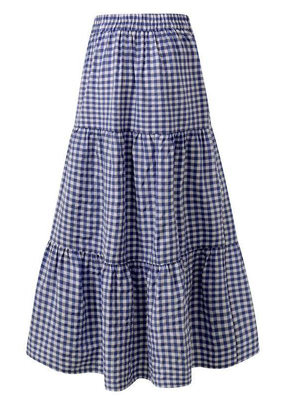 Bohemian Plaid Patchwork Elastic Waist Skirts