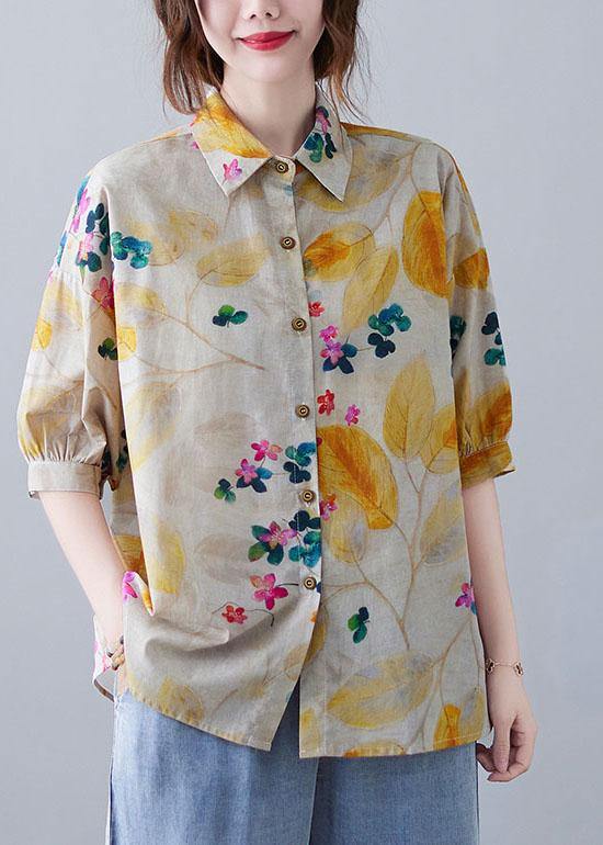 Bohemian Print Peter Pan Collar Button Cotton Top Summer