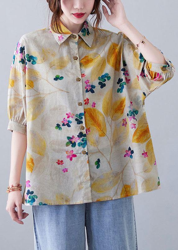 Bohemian Print Peter Pan Collar Button Cotton Top Summer