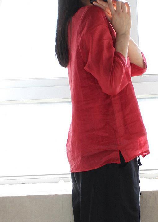 Bohemian Red Clothes For Women O Neck Half Sleeve Art  Shirts