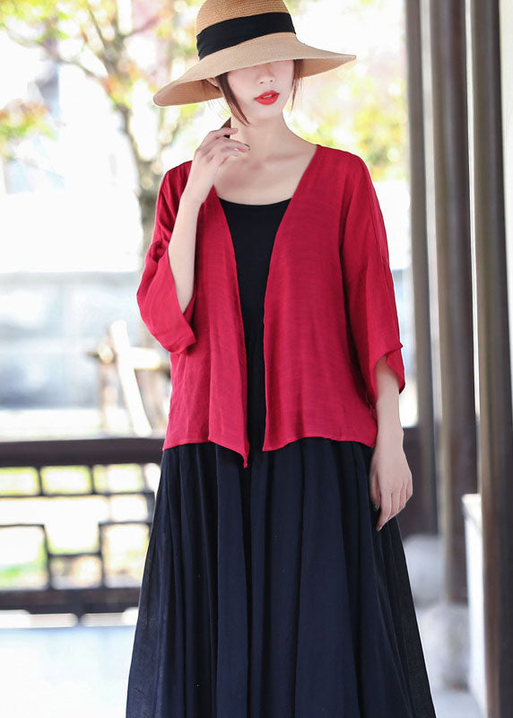 Bohemian Red Cotton UPF 50+ Cardigans Three Quarter sleeve