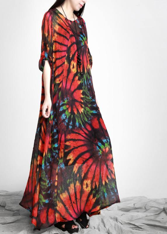 Bohemian Red Print Chiffon Maxi Dresses