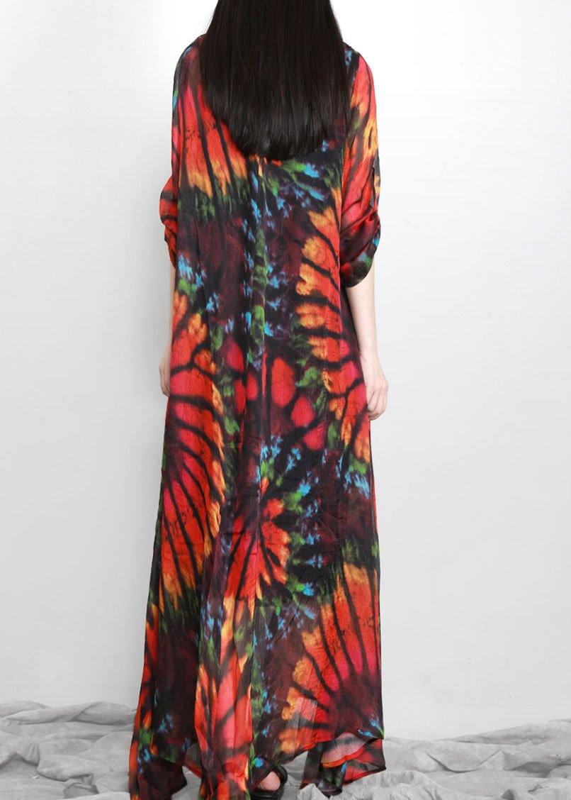 Bohemian Red Print Chiffon Maxi Dresses