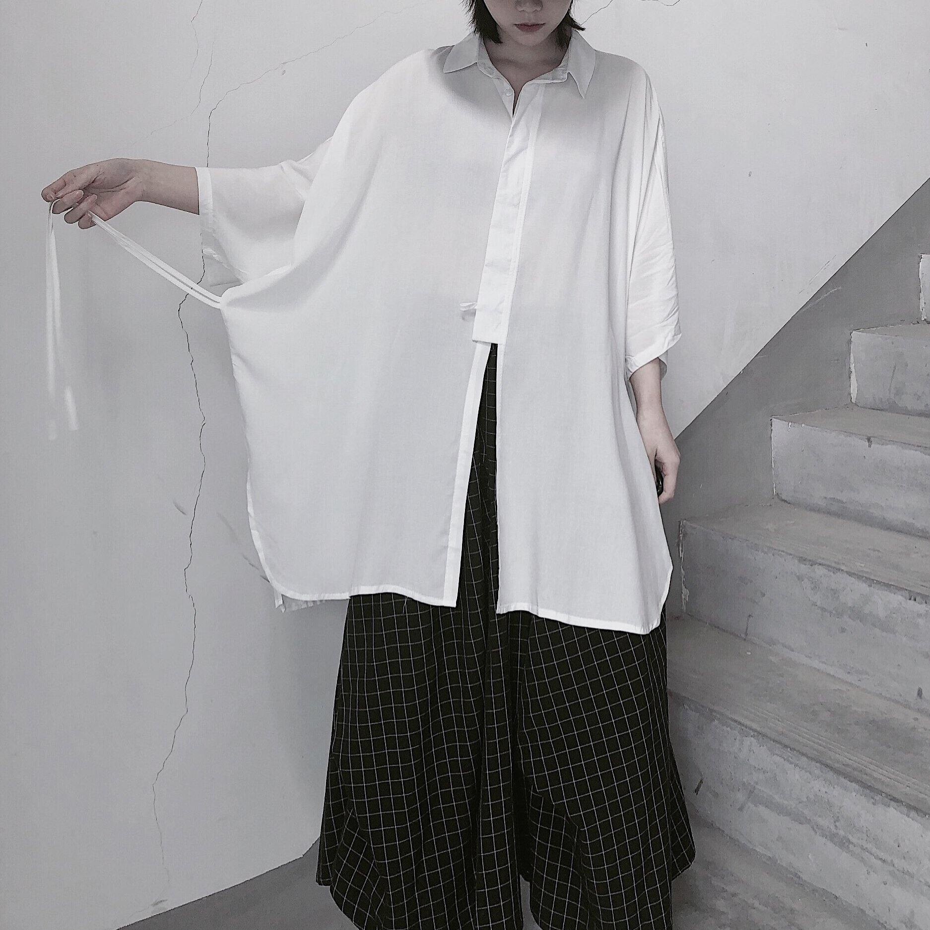 Bohemian White Clothes Lapel Batwing Sleeve Art Shirts