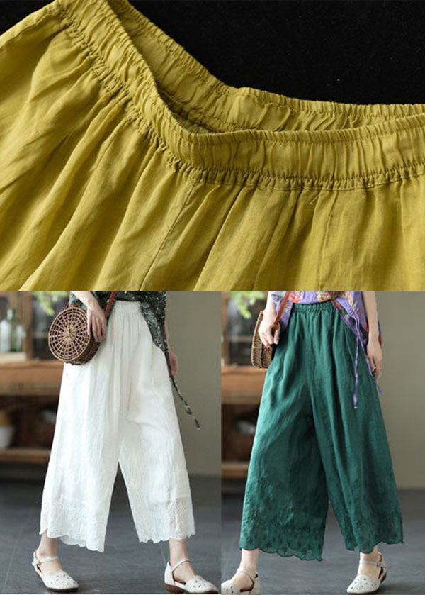 Bohemian White High Waist Solid Linen Wide Leg Pants Summer