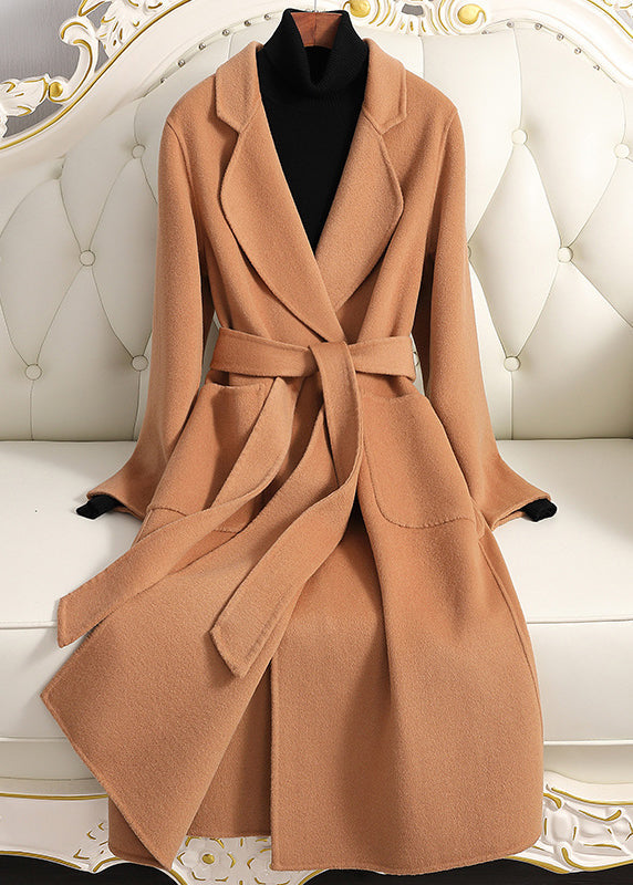 Bohemian White Notched Tie Waist Woolen Long Coats Fall