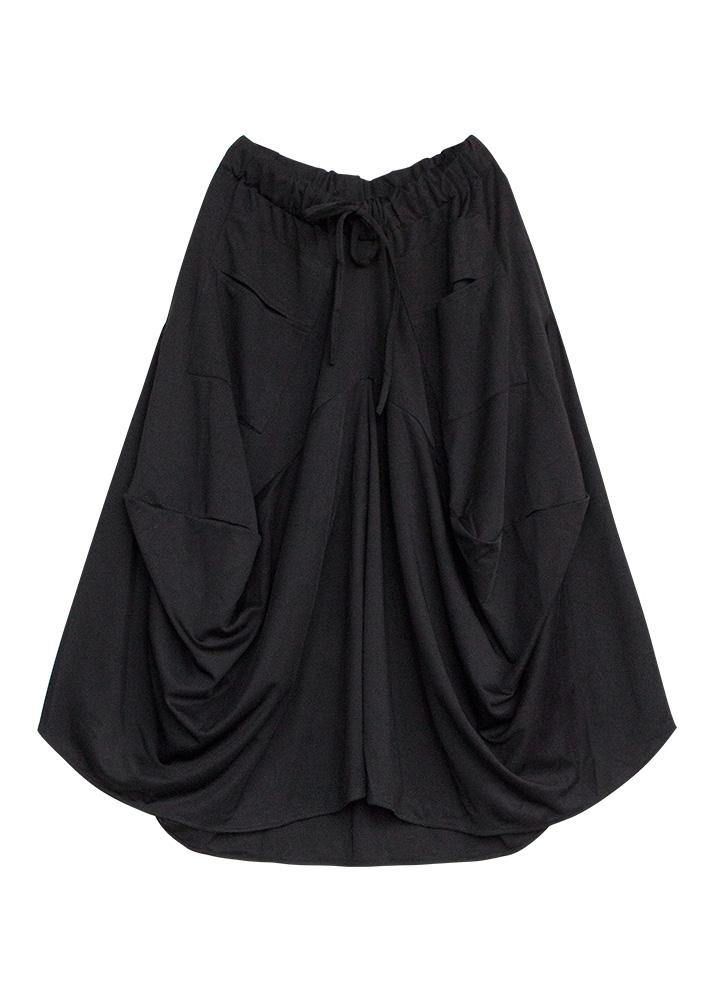 Bohemian black cotton asymmetric Dresses elastic waist skirt