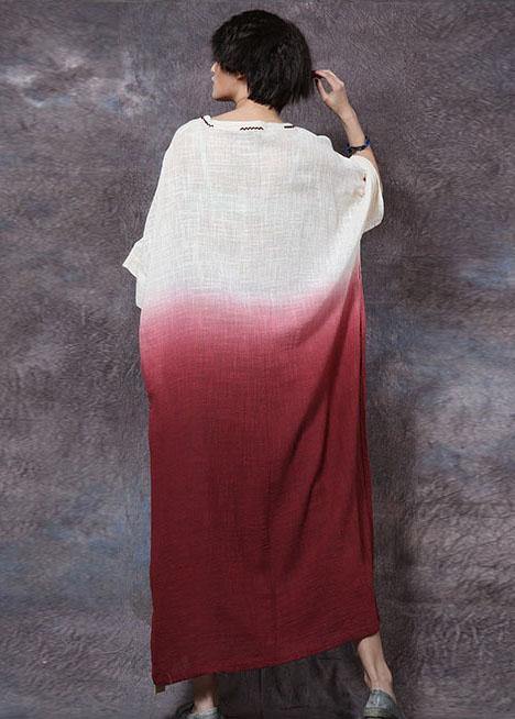 Bohemian blue linen cotton clothes gradient color Maxi summer Dresses