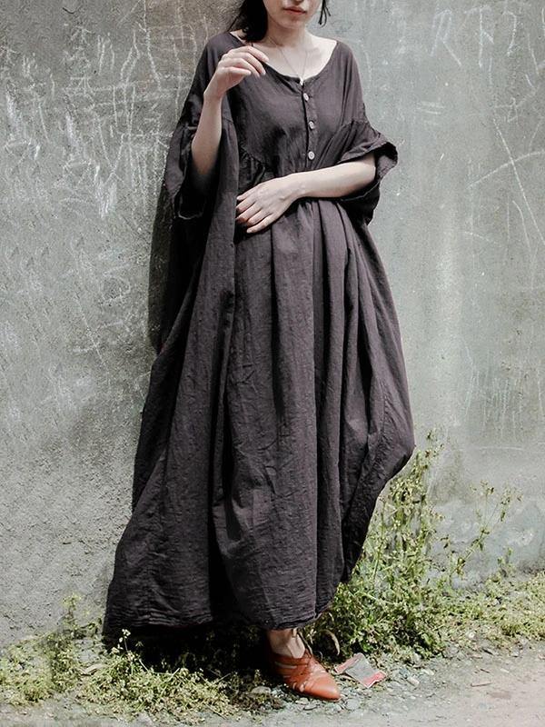 Bohemian gray cotton tunic pattern o neck baggy Kaftan Dresses