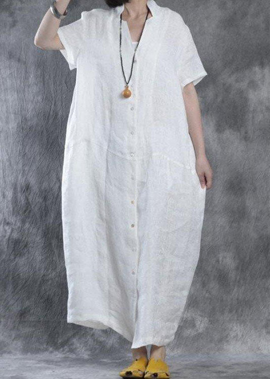 Bohemian linen Robes Omychic Women summer loose fit retro linen maxi dress