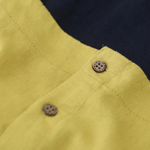 Bohemian o neck lantern sleeve linen box top Shirts yellow shirts