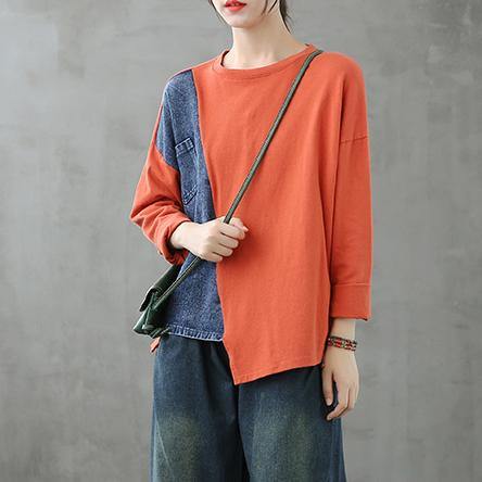 Bohemian o neck patchwork clothes Photography orange tops