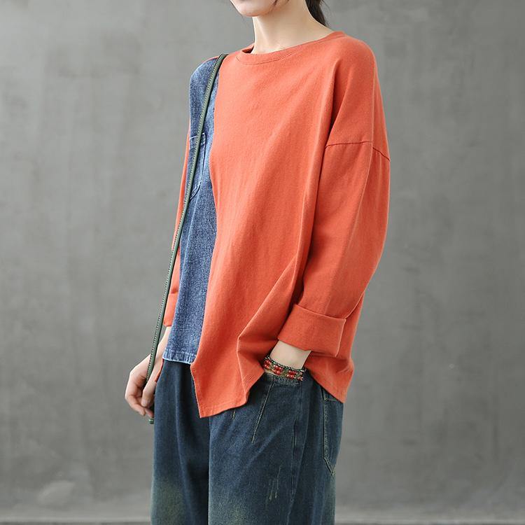 Bohemian o neck patchwork clothes Photography orange tops