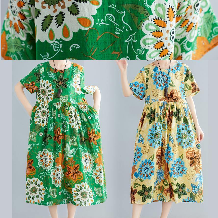 Bohemian o neck patchwork cotton green print Plus Size Dresses summer