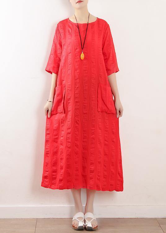 Bohemian red o neck linen clothes For Women half sleeve Kaftan summer Dress