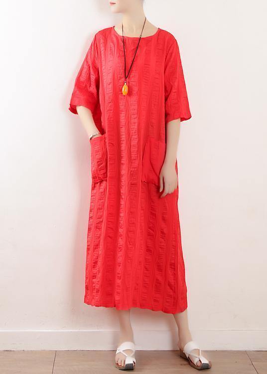 Bohemian red o neck linen clothes For Women half sleeve Kaftan summer Dress