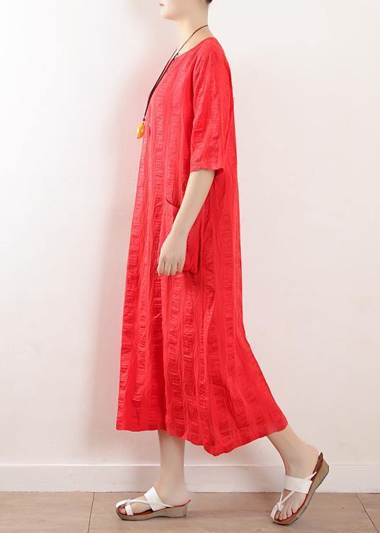 Bohemian red o neck linen clothes For Women half sleeve Kaftan summer Dress