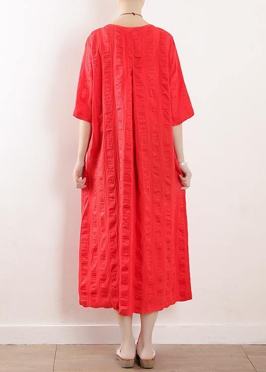 Bohemian red o neck linen clothes For Women half sleeve Kaftan summer Dress