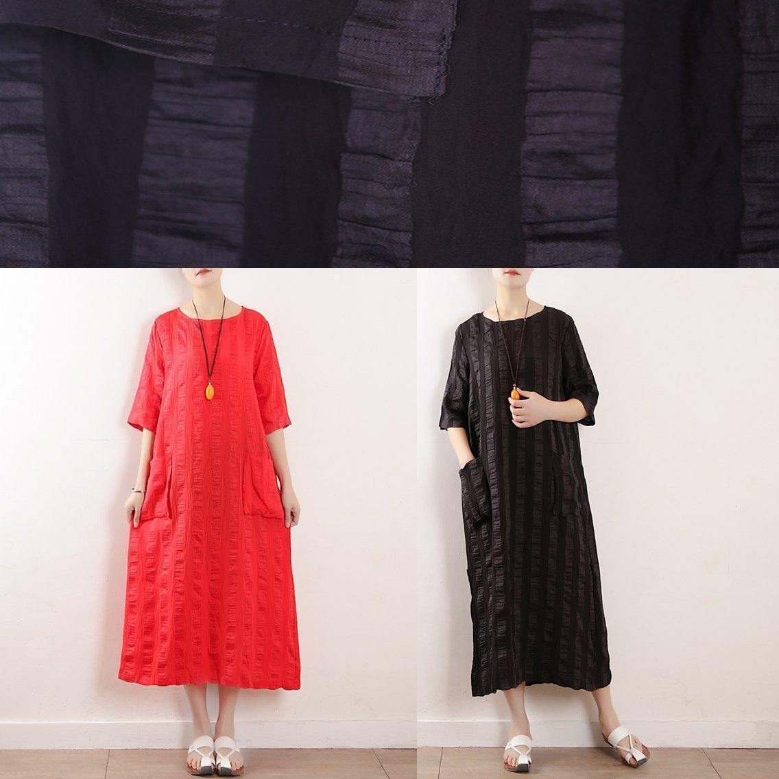 Bohemian red o neck linen clothes For Women half sleeve Kaftan summer Dress