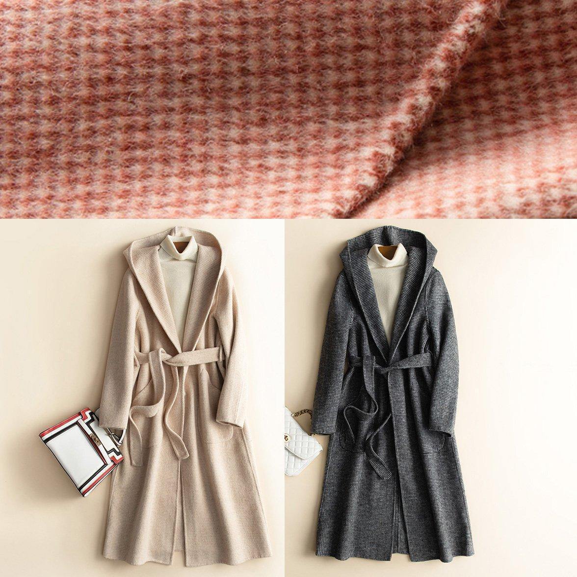 Bohemian red plaid Fine clothes Fabrics hooded tie waist Woolen Coats