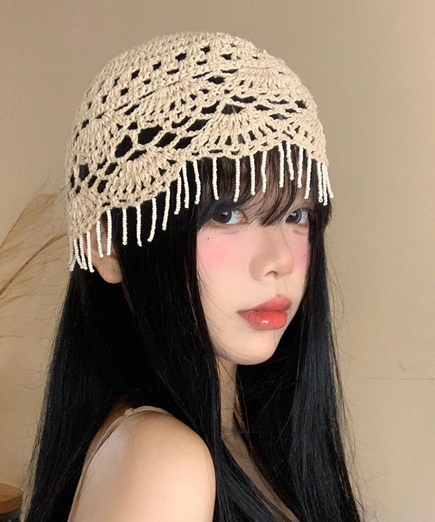 Boho Beige Tassel Hollow Out Knit Boonie Hat