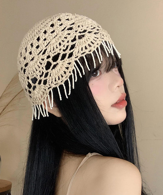 Boho Beige Tassel Hollow Out Knit Boonie Hat