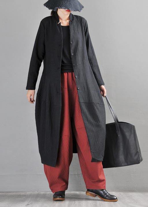 Boho Black Button Long Linen long Trench Coat