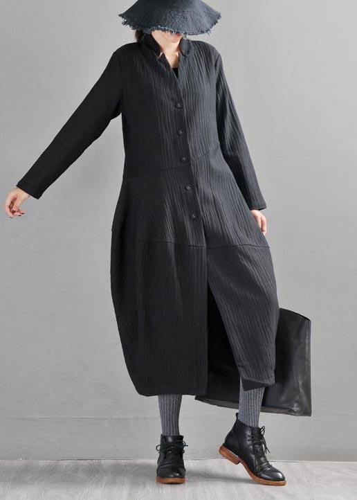 Boho Black Button Long Linen long Trench Coat