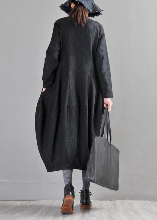 Boho Black Button Long Linen long Trench Coat