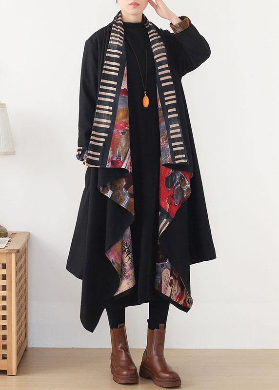 Boho Black Red V Neck Asymmetrical Design Fall Long Sleeve Loose Coat