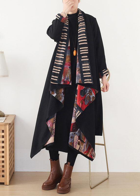 Boho Black Red V Neck Asymmetrical Design Fall Long Sleeve Loose Coat