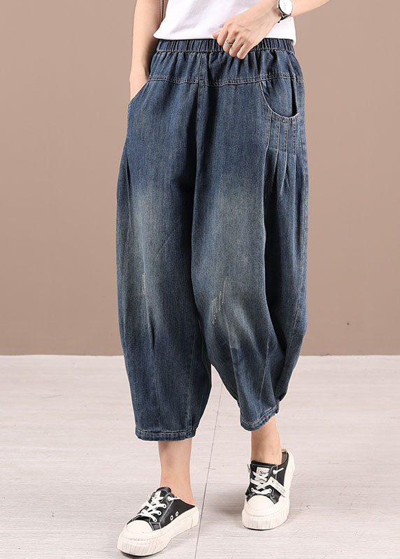 Boho Blue Pockets Casual Harem Fall Pants