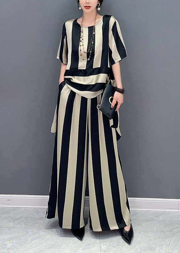 Boho Colorblock Asymmetrical Patchwork Striped Chiffon Two-Piece Set Summer