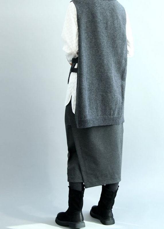 Boho Dark Gray O-Neck Side Open low High Design Fall Knit Vest