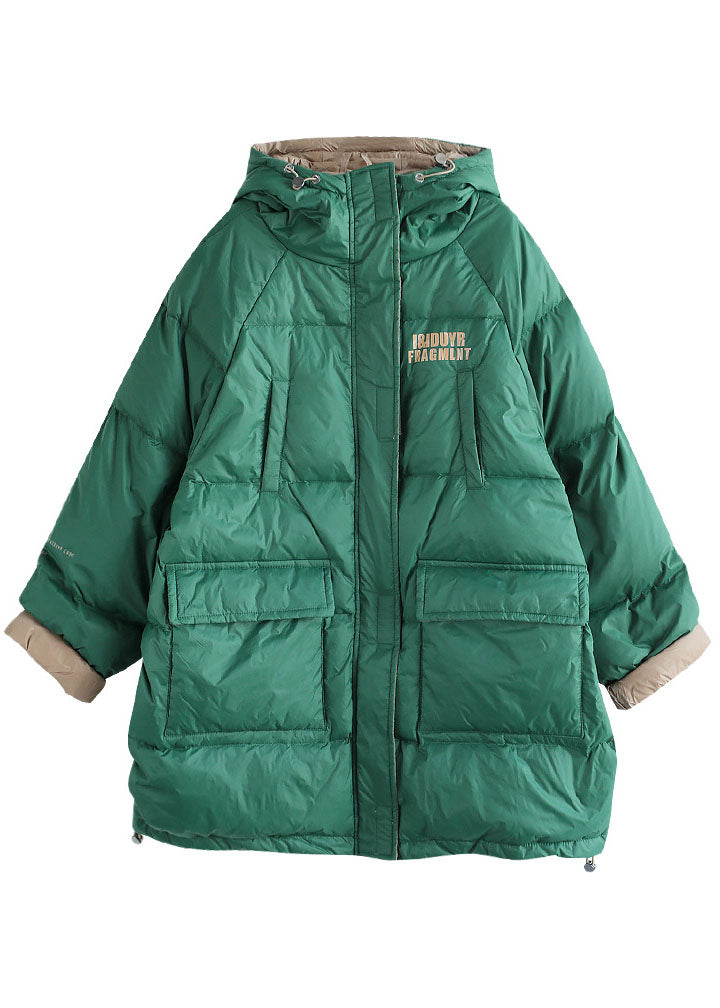 Boho Green zippered Graphic Loose Winter Duck Down Puffer