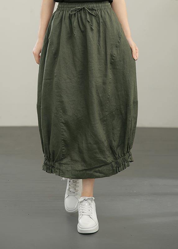 Boho Grey Elastic Waist Skirt Summer Linen