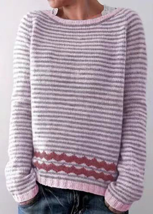 Boho Grey Striped O Neck Cozy Knit Sweaters Fall