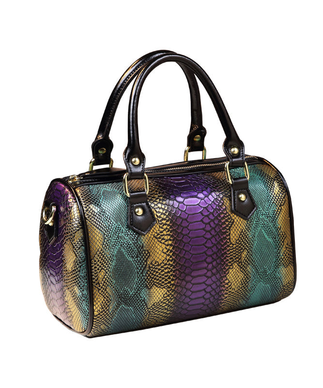 Boho Purple Embossed Durable Calf Leather Tote Handbag